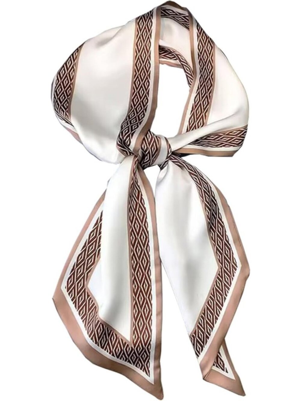 Women's Coffee White Silky Satin Headscarf Wrap Lightweight Scarves Scarf